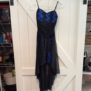 Elegant Black and Blue High Low Dress